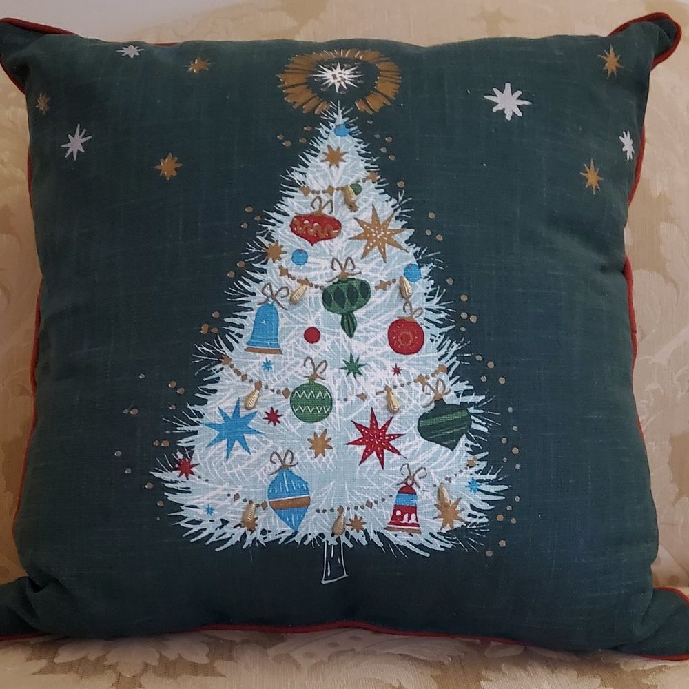 Green 18" Pillow Emblished Christmas Tree Pillow